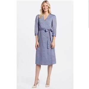 Draper James chambray wrap dress embroidered‎ dot size 10